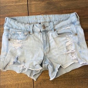 American Eagle Light Denim Distressed Shorts